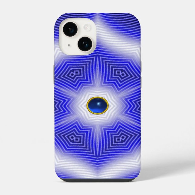 TECHNO BLAUER STERN SAPPHIR-EDELSTEIN iPhone HÜLLE (Rückseite)