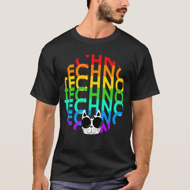 Techno Cat Dub Step Electro Music Synthesizer T-Shirt (Vorderseite)