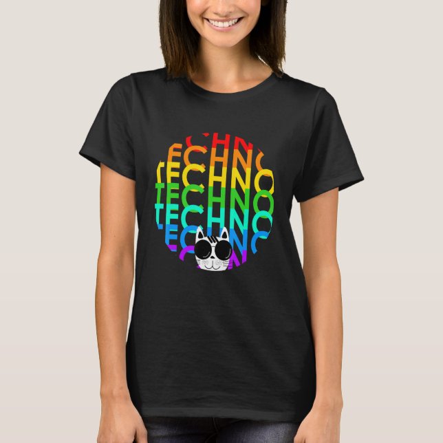 Techno Cat Dub Step Electro Music Synthesizer T-Shirt (Vorderseite)