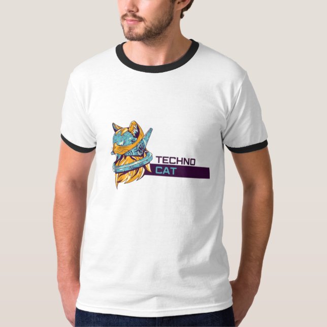 "Techno Cat - Futuristic Funky T - Shirt" T-Shirt (Vorderseite)