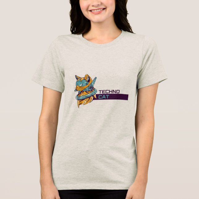"Techno Cat - Futuristic Funky T - Shirt" Tri-Blend Shirt (Vorderseite)