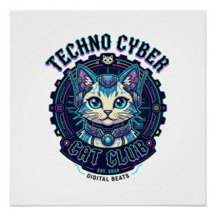 Techno Cyber Cat Lustiges Katzenliebhaber-Design - Poster