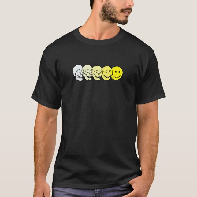 Techno-Evolution Acid House Lächeln Techno-DJ-Musi T-Shirt (Vorderseite)