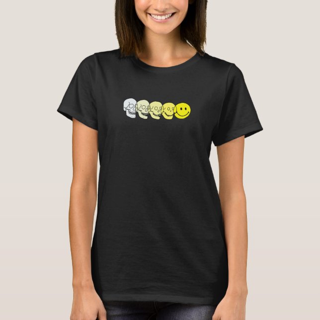 Techno-Evolution Acid House Lächeln Techno-DJ-Musi T-Shirt (Vorderseite)