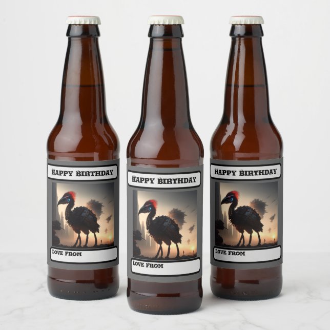"Techno-Feathers: The Futuristic Emu Robot" Bierflaschenetikett (Flaschen)