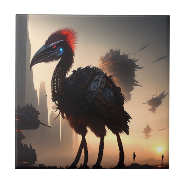 "Techno-Feathers: The Futuristic Emu Robot" Fliese (Vorderseite)