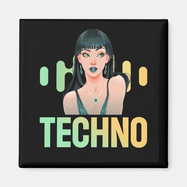 Techno Girl Musician DJ Bass Music Fan Magnet (Vorne)