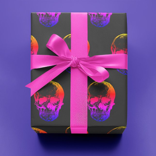 Techno Holographic Skull auf Grau | Geschenkpapier (Von Creator hochgeladen)