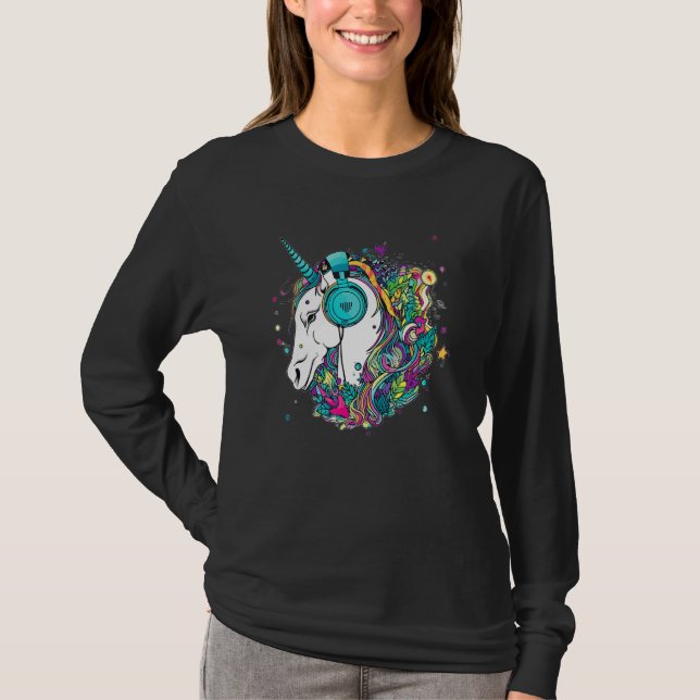 Techno Unicorn Dj Music  EDM Festival T-Shirt (Vorderseite)