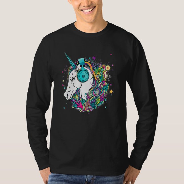 Techno Unicorn Dj Music  EDM Festival T-Shirt (Vorderseite)