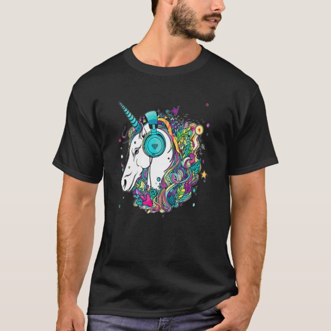 Techno Unicorn Dj Music  EDM Festival T-Shirt (Vorderseite)