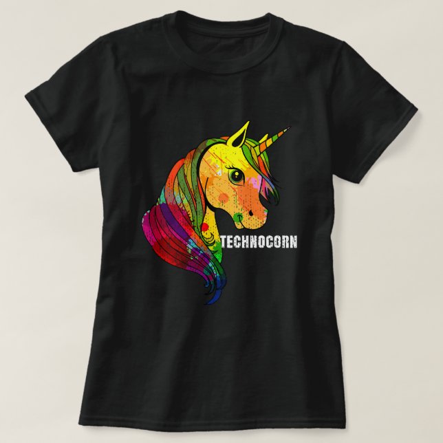 Techno Unicorn Trance EDM Rave T-Shirt (Design vorne)