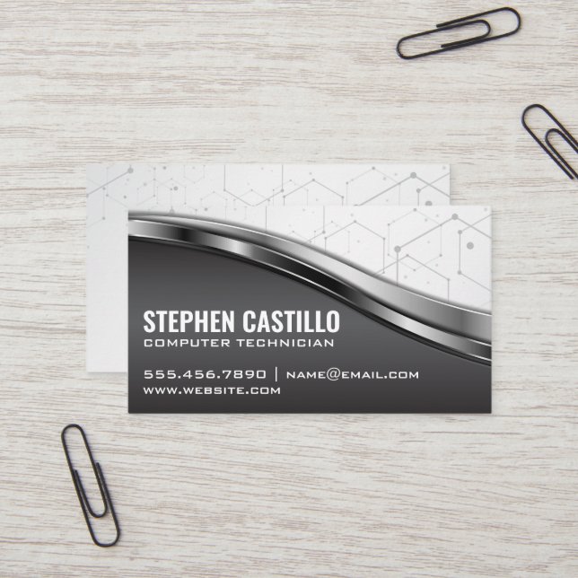 Technologie | Metallic Design Business Card Visitenkarte (Vorderseite/Rückseite Beispiel)