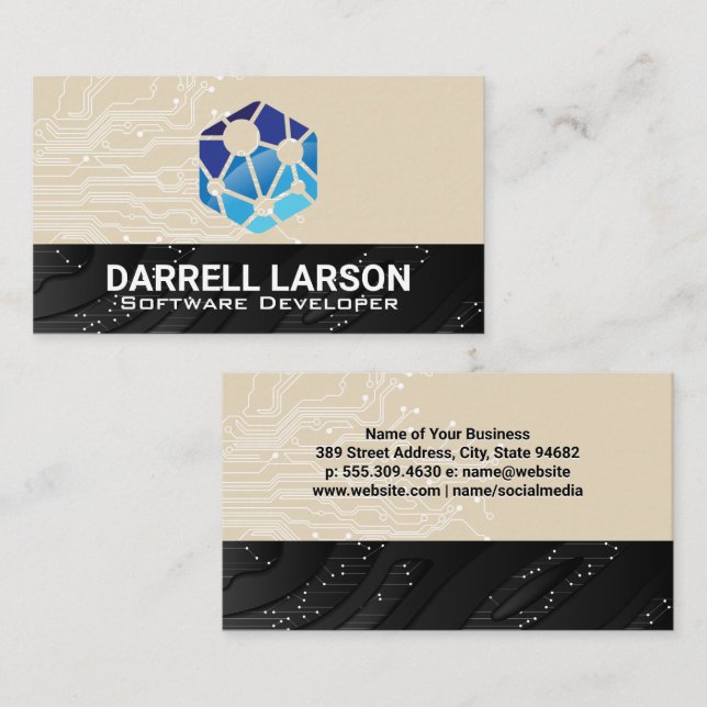 Technologie-Netzwerk-Logo | Technischer Hintergrun Visitenkarte (Vorne/Hinten)