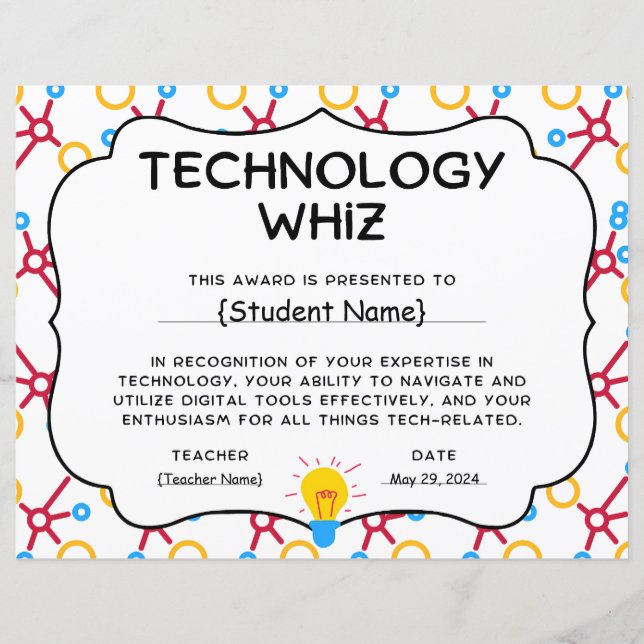 Technology Whiz Student Recognition Award (Vorderseite)
