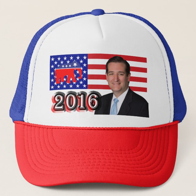 Ted Cruz 2016 - U.S. Flag & Elephant Truckerkappe (Vorderseite)