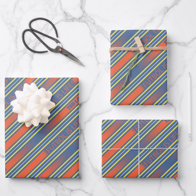 Ted Lasso | Fútbol is Life Stripe Pattern Geschenkpapier Set (Vorderseite)
