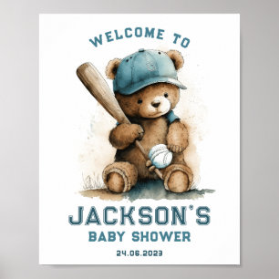 Tedd Bear Baseball Player Boy Begrüßungs Baby Dusc Poster