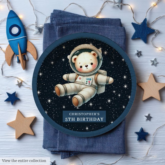 Teddy Astronaut Boy Birthday Party Paper Plate Pappteller (Teddy Astronaut Boy Birthday Party Paper Plate)