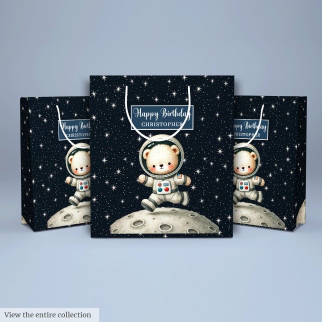 Teddy Astronaut Gift Bag für Little Boy Party Mittlere Geschenktüte (Teddy Astronaut Gift Bag for Little Boy Party)