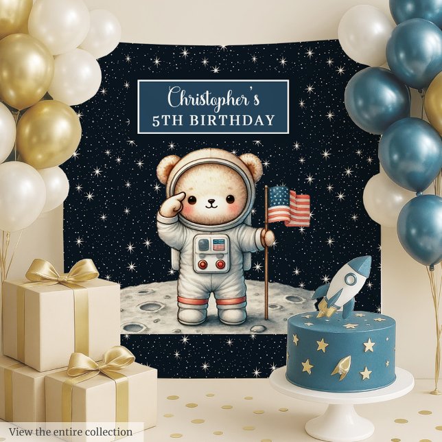 Teddy Astronaut Hintergrund für Little Boy's Party Wandteppich (Teddy Astronaut Backdrop for Little Boy’s Party)