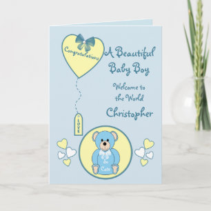 Teddy-Baby-Boy-Card-Teddy ist blau und gelb Karte