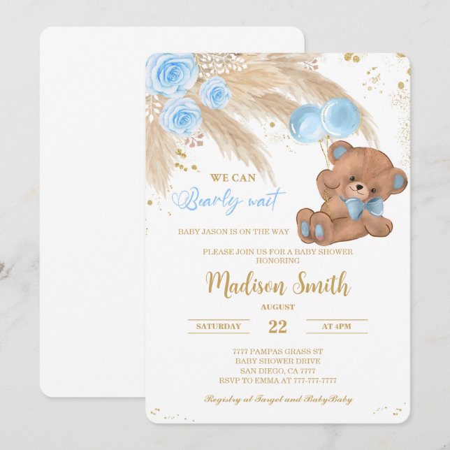 Teddy Baby Shower Einladungen (Vorne/Hinten)