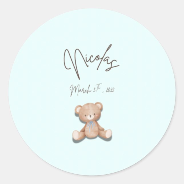 Teddy Baby Shower Stickers (Vorderseite)