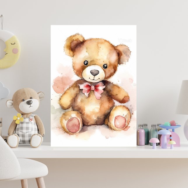 Teddy-Babybär mit Bogen-Aquarell Poster (Von Creator hochgeladen)