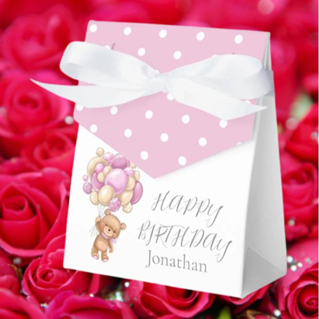 Teddy Balloon Bearly Wait Birthday Girl Pink Geschenkschachtel (Delight your birthday girl with our adorable Teddy Balloon Bearly Wait favor boxes! )
