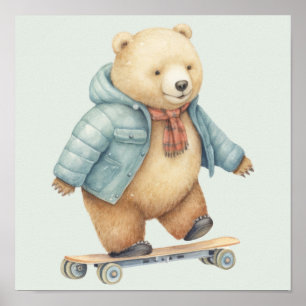 Teddy-Bär an Bord des Skate Poster