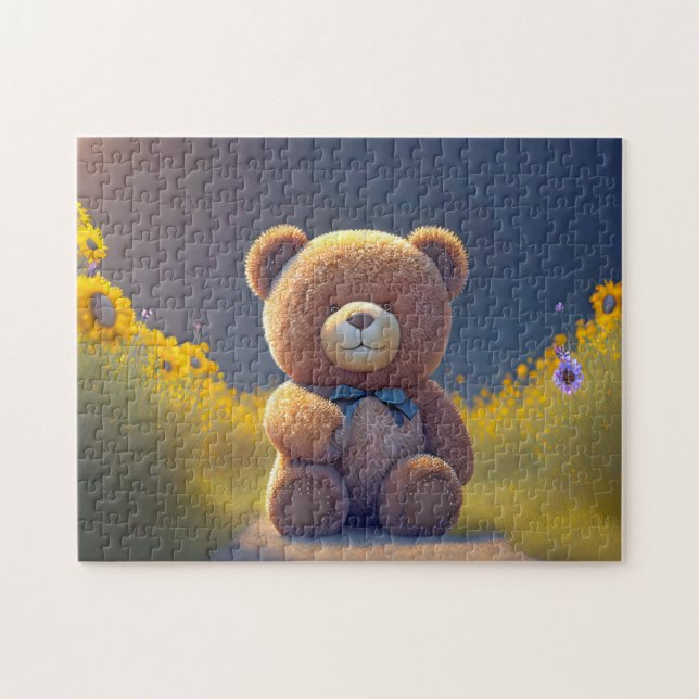 Teddy Bär auf der Wiese, niedlich Puzzle (Horizontal)