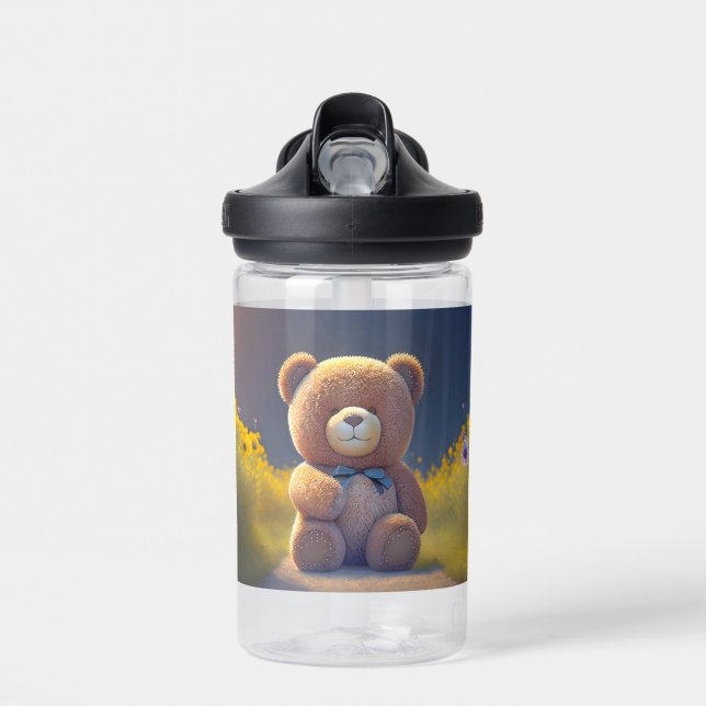 Teddy Bär auf der Wiese, niedlicher Brauch Trinkflasche (Vorne)