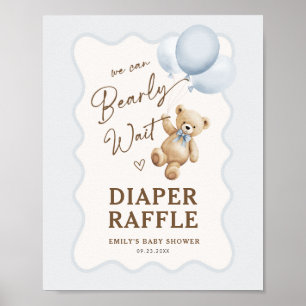 Teddy-Bär-Baby-Jungen-Party-Windel-Raffel Poster