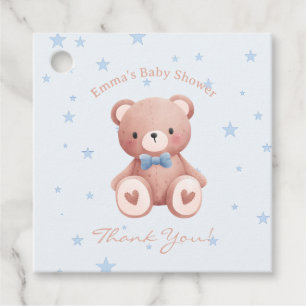 Teddy-Bär-Baby-Jungen-Shower - Sanftes Blau Sterne Geschenkanhänger