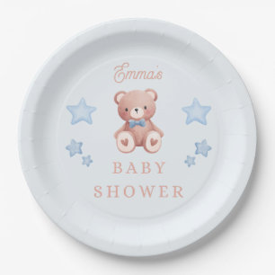 Teddy-Bär-Baby-Jungen-Shower - Sanftes Blau Sterne Pappteller