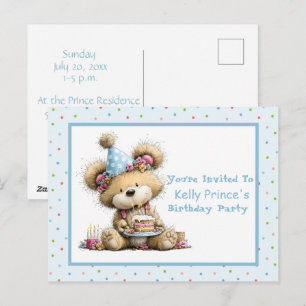 Teddy-Bär-Baby-Mädchen-Geburtstags-Einladung Postkarte