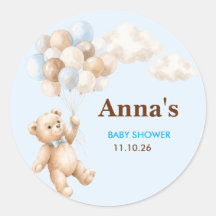 Teddy-Bär-Baby-Party-Runde-Gunstaufkleber