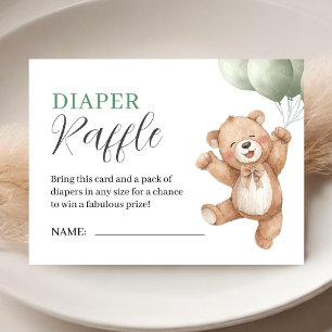 Teddy-Bär-Baby-Party Salbeigrüne Windel-Raffle Begleitkarte