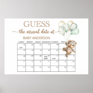 Teddy-Bär-Baby-Party-Vermutung-Datums-Kalender    Poster
