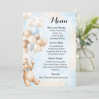 Teddy-Bär-Baby-Shower-Menükarten-Vorlage Menükarte