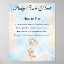 Teddy-Bär-Baby-Socken-Jagd-Duschspiel-Schild