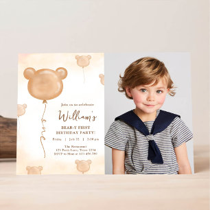 Teddy-Bär-Ballon-Beary-Erste-Geburtstagsfeier Einladung