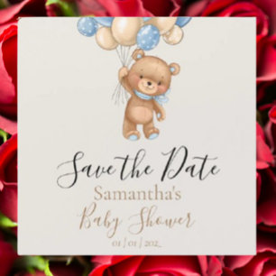 Teddy Bär Ballon Braune Babyparty Save the Date Magnetkarte
