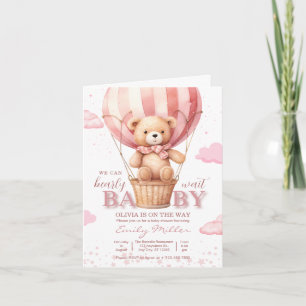 Teddy Bär Ballon Mädchen Kaum warten Baby-Party Einladung