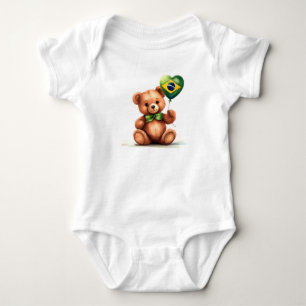 Teddy Bär & Ballon mit der brasilianischen Flagge. Baby Strampler