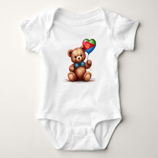 Teddy Bär & Ballon mit der eritreischen Flagge. Baby Strampler (Vorderseite)