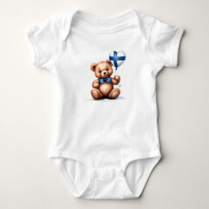 Teddy Bär & Ballon mit der finnischen Flagge. Baby Strampler