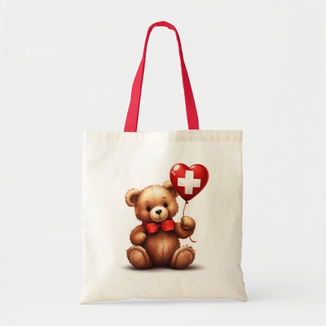 Teddy Bär & Ballon mit Schweizer Flagge. Tragetasche (Vorne)