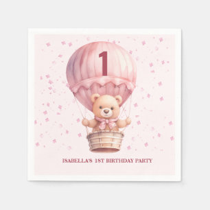 Teddy-Bär-Ballons Pastellrosa Babys Geburtstag Serviette